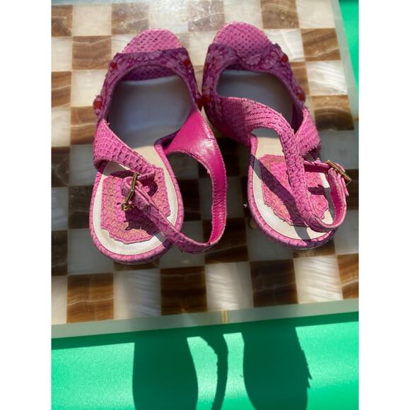 Vintage Dior Pink Python And Raffia Embellished Platform Sandals - Picture 4 of 10